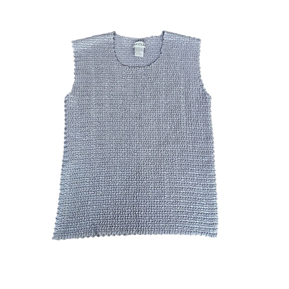 Nicola Vintage Textured Stretch Tank Top in Silver, Sleeveless Blouse, Size Med